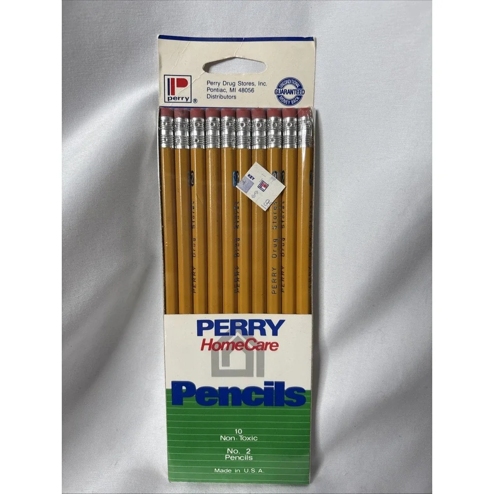 VTG Pack Of 10 1980s Perry‎ Drug Stores Wood No. 2 Pencils Yellow Made in USA